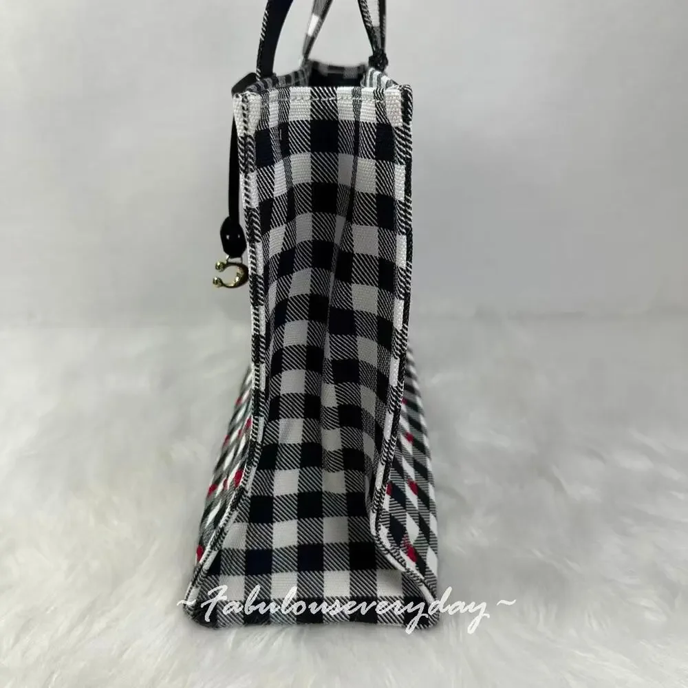 Coach Tote Bag With Gingham Print In Canvas/Gold/Black Multi CES71 NWT
